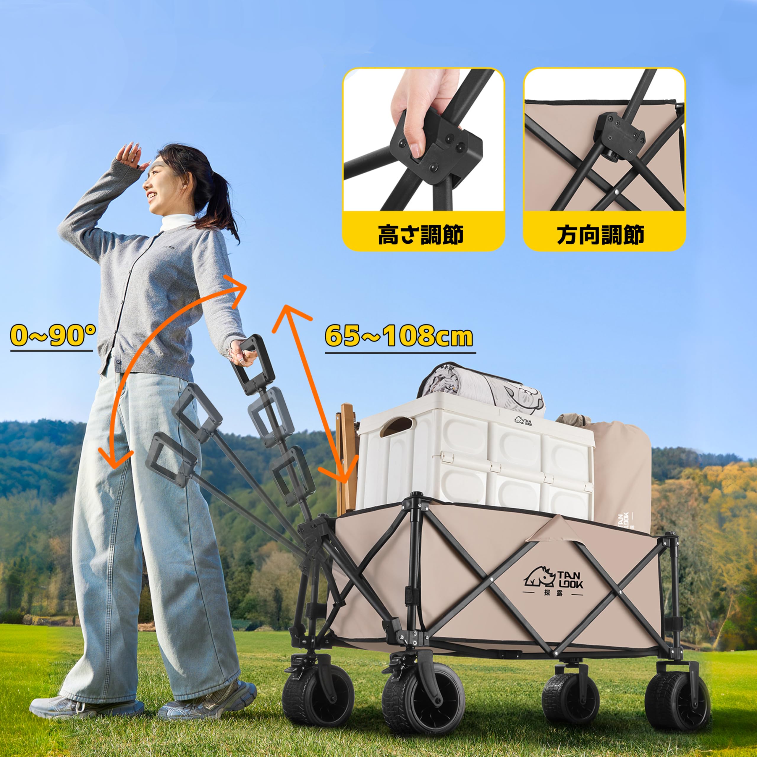 キャリーワゴン アウトドアワゴン 3秒折り畳み 片手操作可能 タイヤ 大容量 キャリーワゴン アウトドアワゴン 3秒折り畳み 片手操作可能